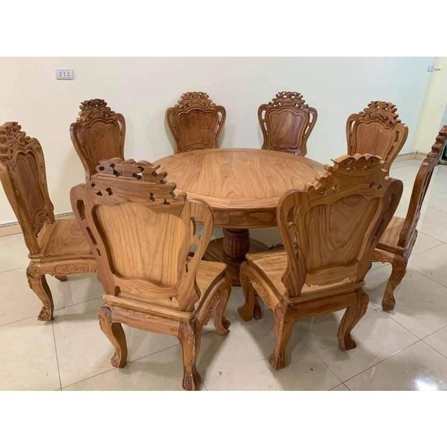 Bàn ghế ăn gỗ gõ đỏ bàn tròn