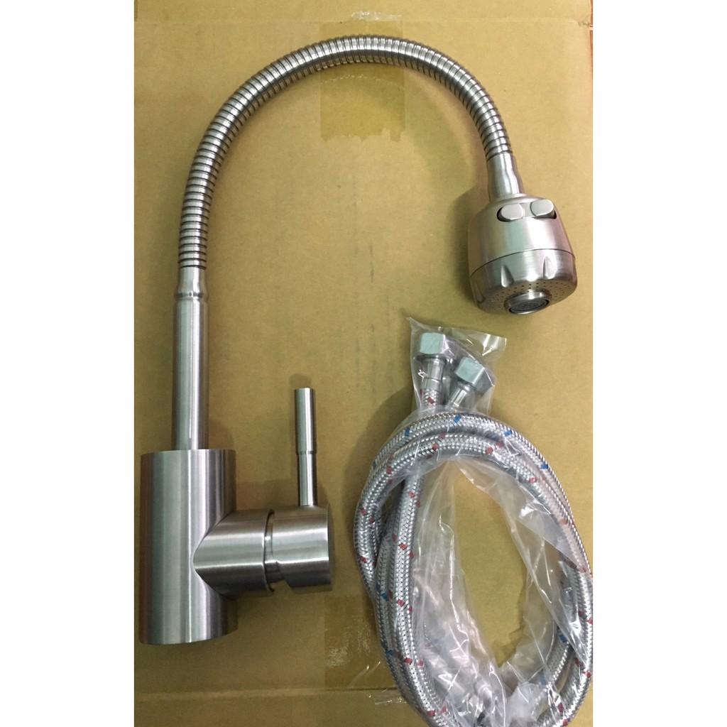 VÒI RỬA CHÉN NÓNG LẠNH CẦN MỀM XOAY INOX 304