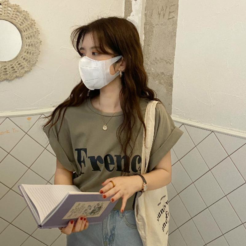 MS6717 Áo thun nữ cổ tròn vai hến in chữ French chất liệu cotton thấm hút mồ hôi