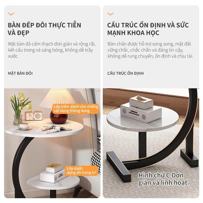 Bàn Trà Hình Cánh Hoa / Bàn Tròn 2 Tầng Chân Sắt – Bàn Cà Phê Nhỏ Đầu Giường, Bàn Sofa Di Động Phong Cách Bắc Âu - HÀNG CHÍNH HÃNG MINIIN