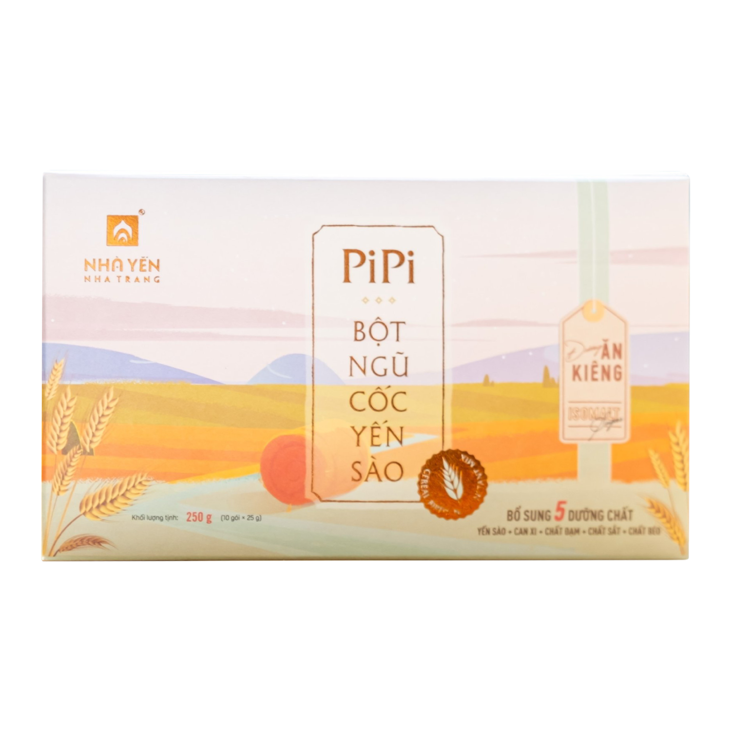 Bột Ngũ Cốc Yến Sào PiPi - Nhà Yến Nha Trang - Hộp 10 Gói - Loại Ít Đường - Bột Ngũ Cốc Ăn Kiêng Giảm Cân - Bột Ngũ Cốc Dinh Dưỡng - Hàng Chính Hãng