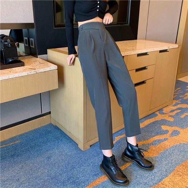 Quần Baggy nữ cạp cao phối vạt chéo 2 cúc màu đen vải mưa mềm đẹp mặc đi học chơi làm công sở đều xinh