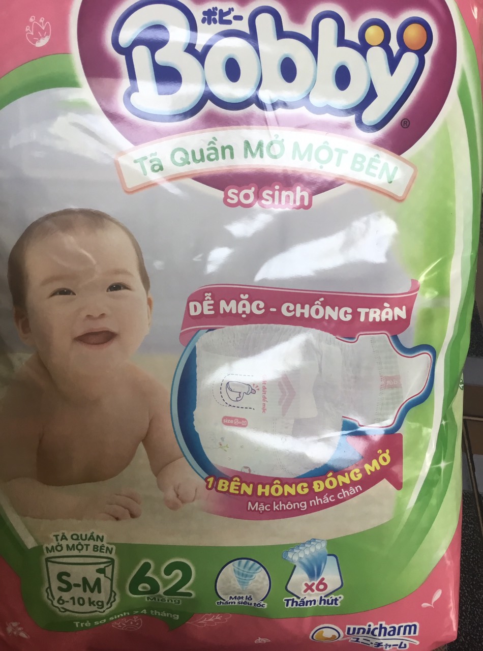 Tã Quần Mở Một Bên Bobby Size S-M 62 Miếng Cho Bé 6 đến 10 Kg - Tã Quần Sơ Sinh Bobby Mở Một Bên Size S-M - Hsd Luôn Mới