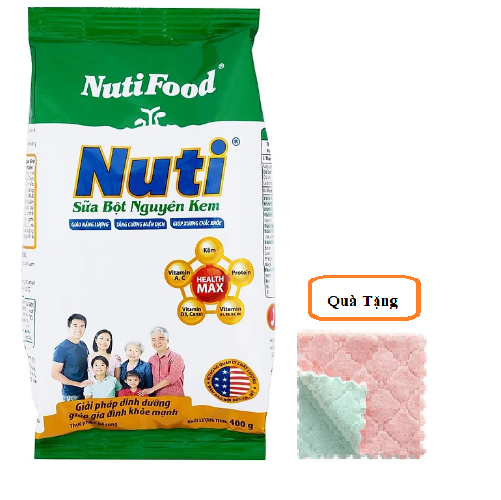 Sữa bột nguyên kem Nutifood túi 400g-giành cho cả gia đình tặng khăn mềm mịn