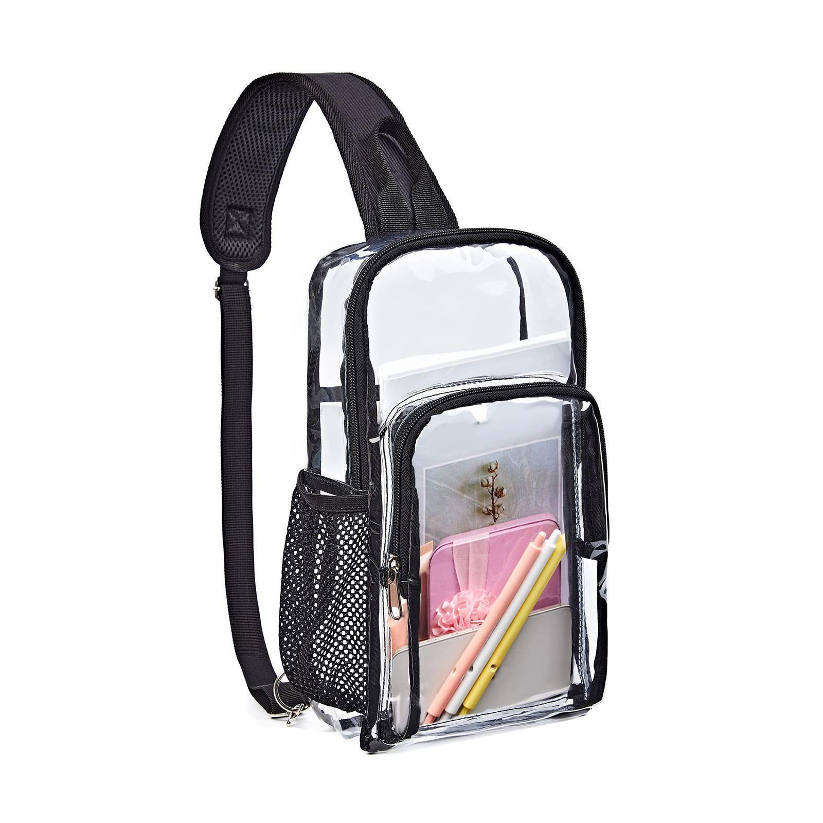 Clear  Bag Transparent Chest Daypack Casual with Mesh Water Bottle Holder Purse Shoulder Bag Crossbody Backpack for Beach Biking Travel