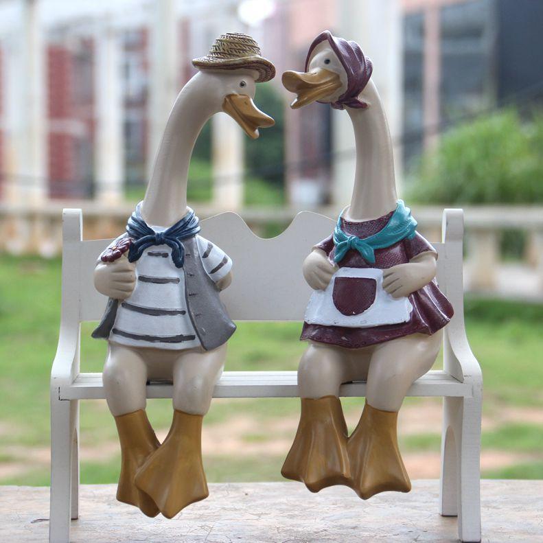 2PCS Ducks Garden Tượng trang trí, đồ trang trí vịt nam, tác phẩm điêu khắc động vật, tượng nhỏ dễ thương