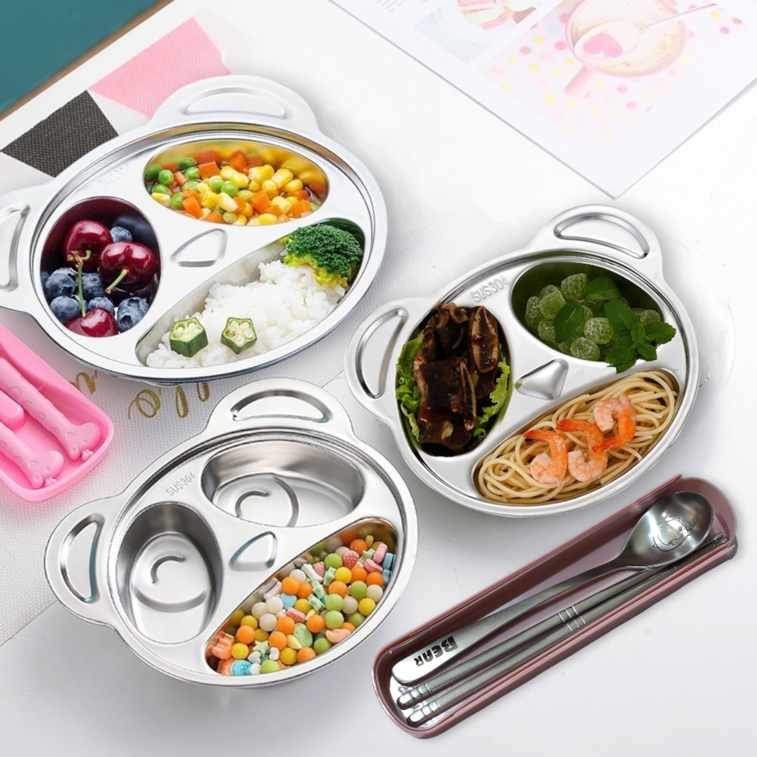 Khay cơm,khay ăn dặm cho các bé inox 304 cao cấp 100%
