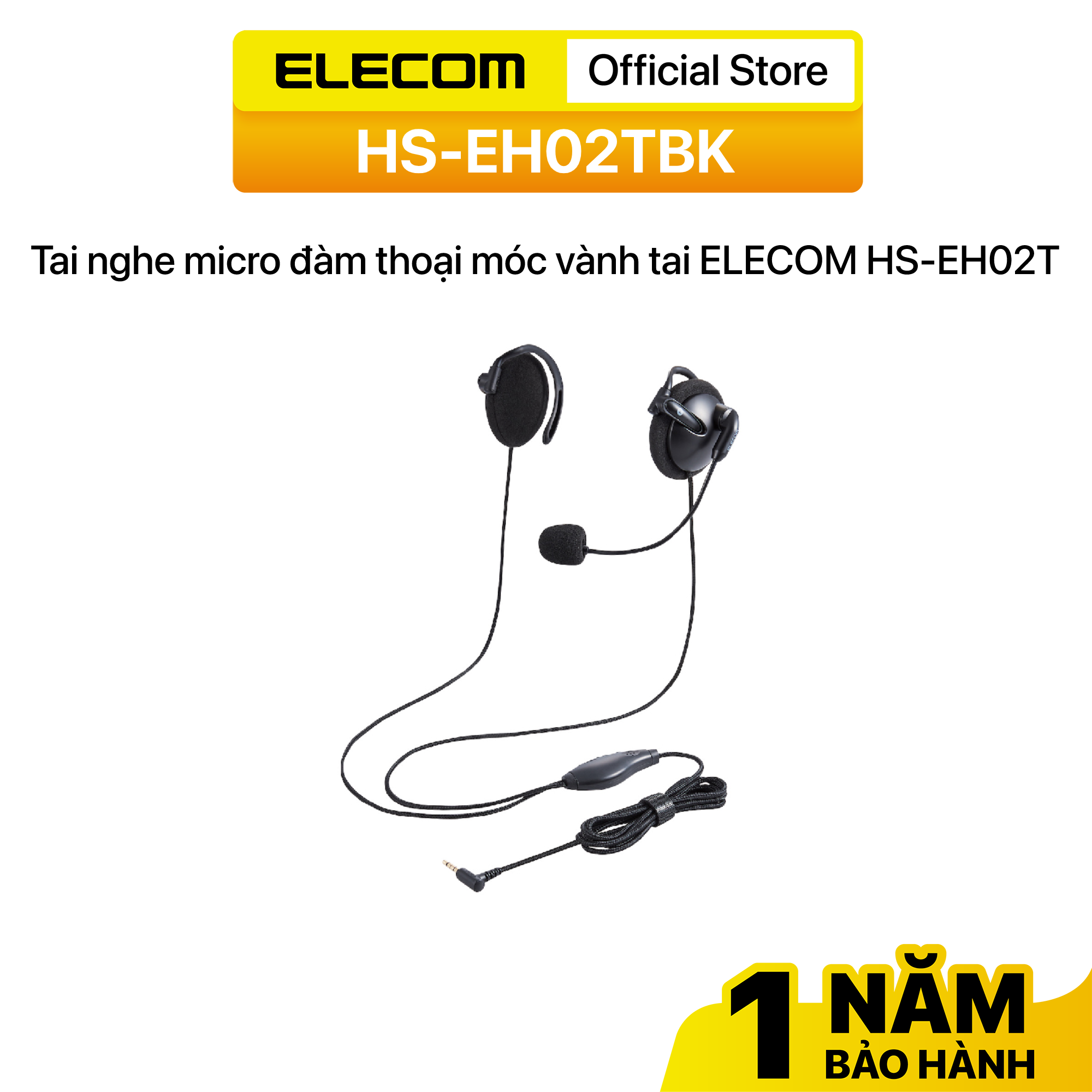 Tai nghe micro đàm thoại móc vành tai ELECOM HS-EH02T - Hàng chính hãng