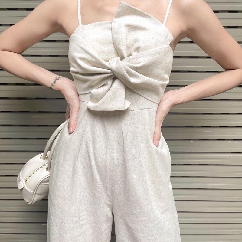 CHERLIN JUMPSUIT- Jumpsuit quần dài hoạ tiết nơ trước ngực