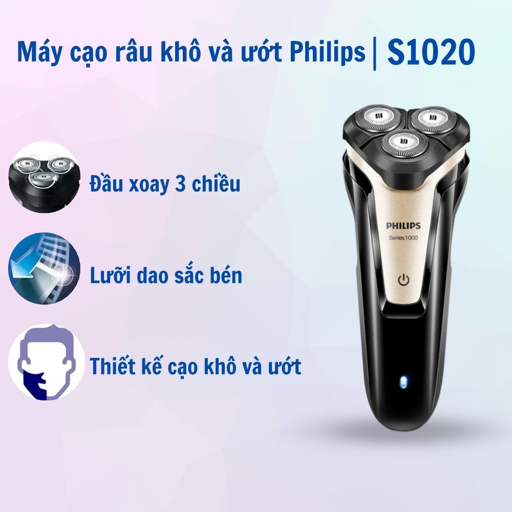 Máy cạo râu điện Philips 3 lưỡi tự mài đa năng cạo khô và ướt S1020 - Hàng nhập khẩu