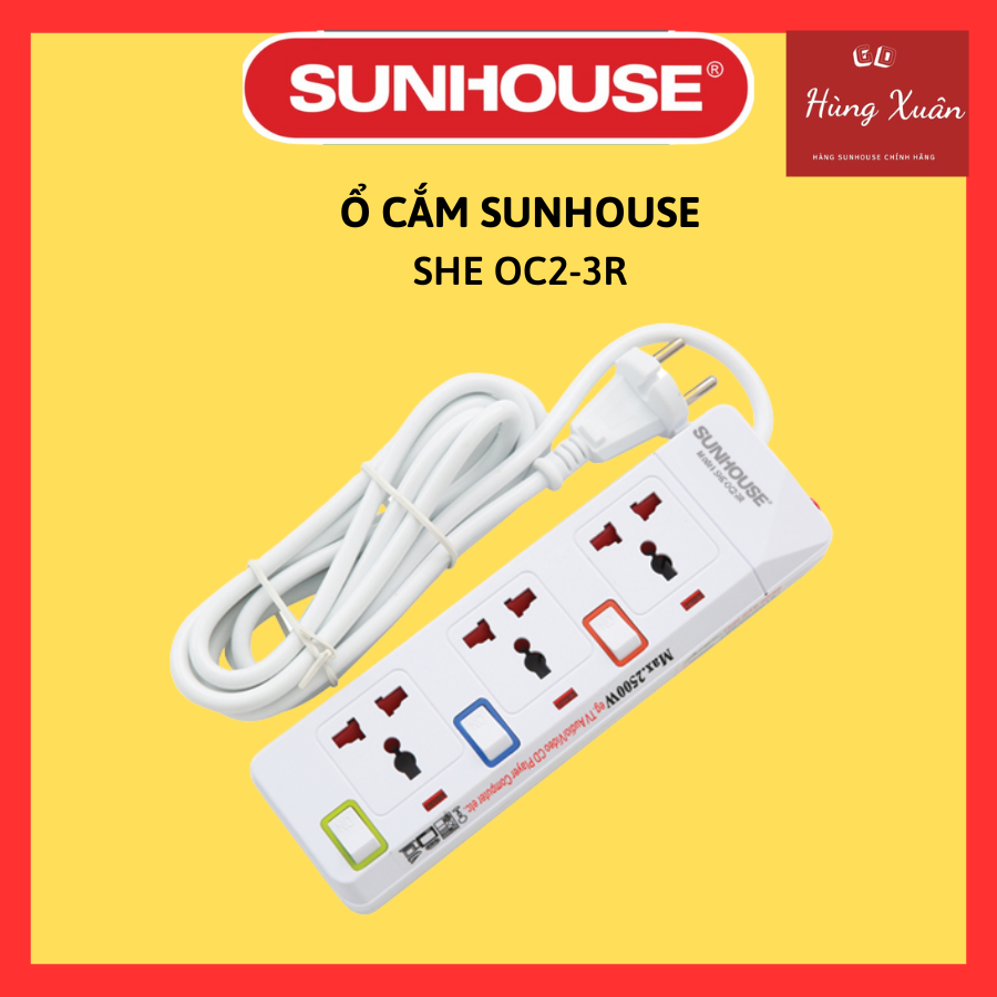 Ổ CẮM ĐIỆN SUNHOUSE SHE-OC2-3R 3 ổ cắm 3 chấu với 3 đèn báo kèm công tắc riêng