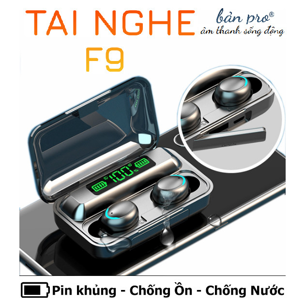 Tai Nghe Bluetooth Không Dây F9 Bản Pro Nhét Tai Pin 3500 maH Micro HD, Chống Nước - Tai nghe bluetooth pin trâu - Hàng chính hãng