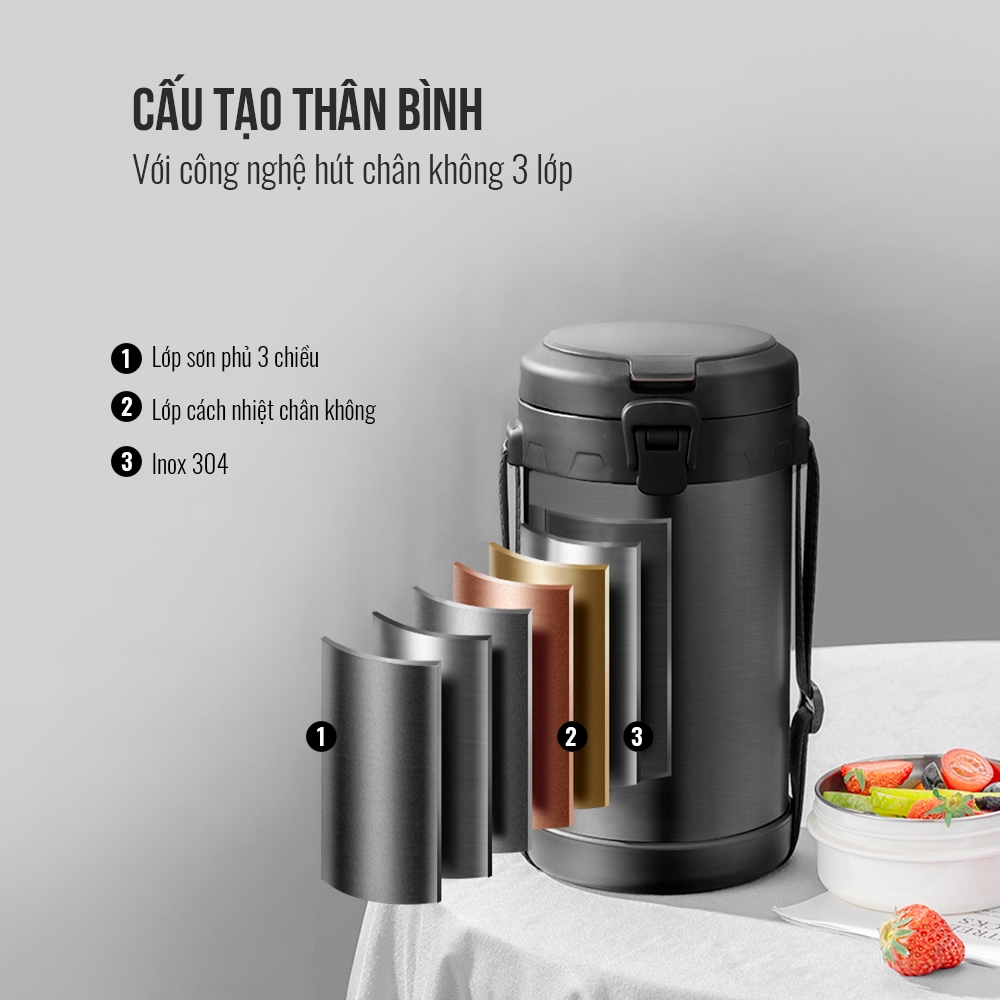 Hộp cơm giữ nhiệt văn phòng inox 316 Elmich EL-8030 dung tích 2.2 lít