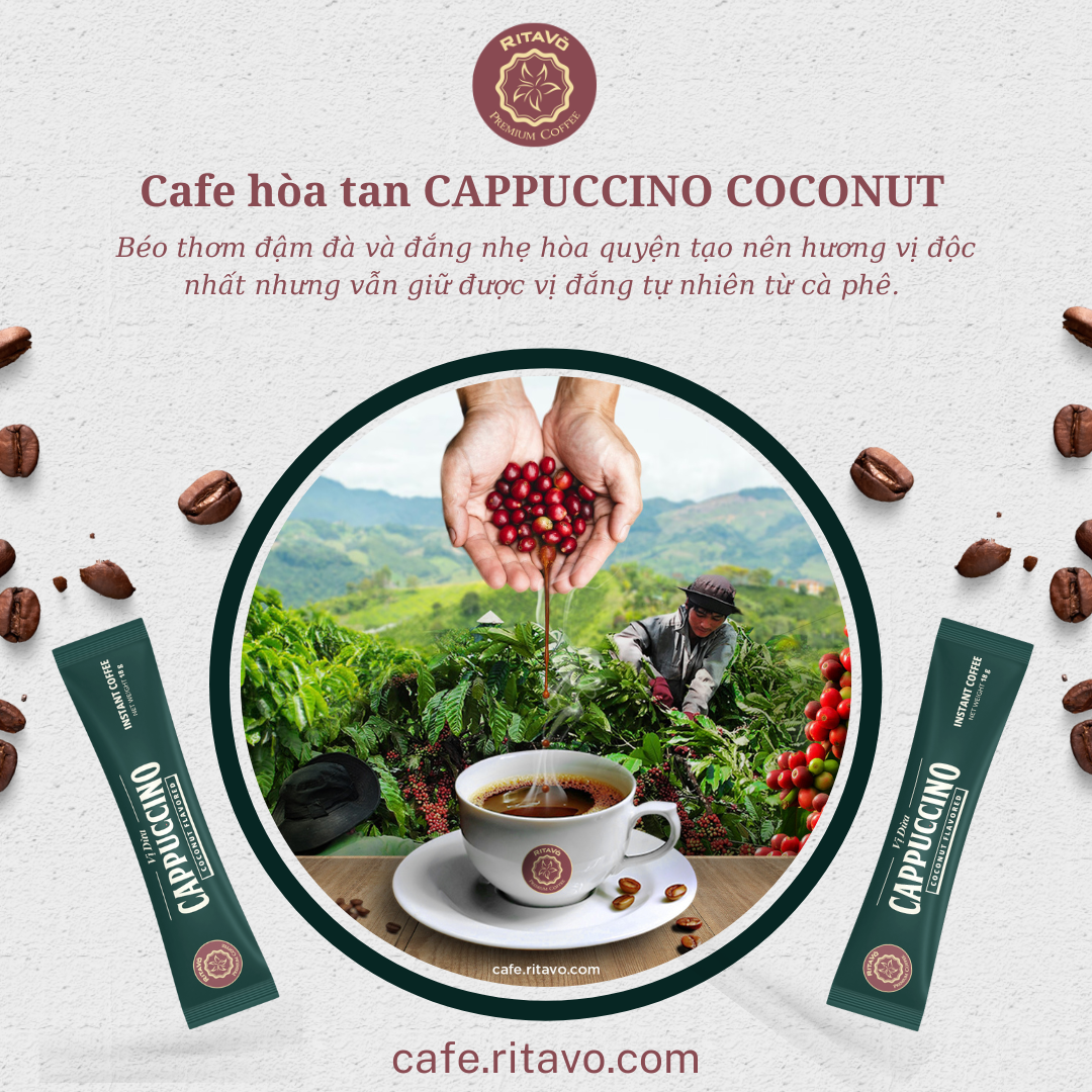 [GIẢM 25%] Cà phê hoà tan Rita Võ Cafe Cappuccino coconut [Hộp 216g x 12 gói]