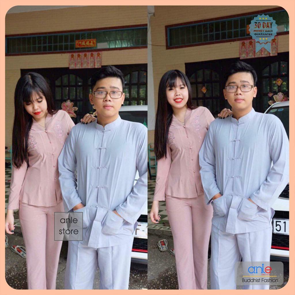 Đồ lam đi chùa Bộ Lãnh Tụ Nam Nữ, Pháp phục Quần áo đi chùa vải Kate thoáng mát kín đáo - Anle Store