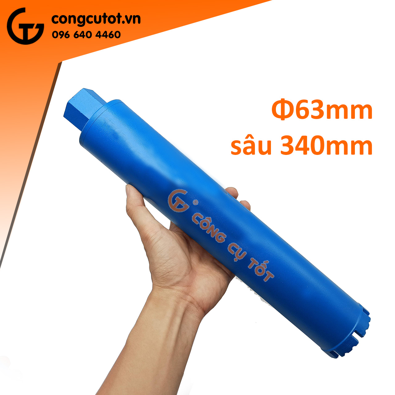 Mũi khoét tường ướt kim cương mạ điện Ø63 x 370mm