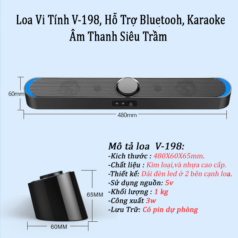 Combo Loa Vi Tính Thông Minh V-198, Hỗ Trợ Bluetooth, Karaoke, Hiệu Ứng Đèn Led Mặt Trăng Cao Câp + Tặng Tai Nghe Chụp Tai Chuyên Game Cao Cấp