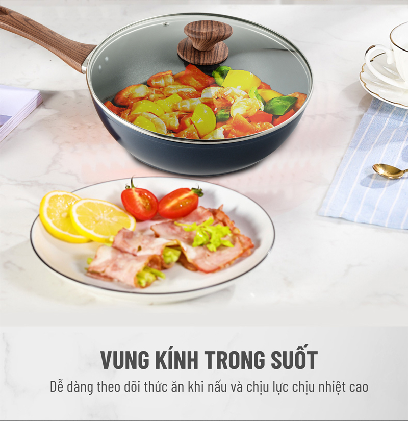 Chảo Sâu Lòng NAG2653 Đáy Từ 5 Lớp Chống Dính Vung Kính Siêu Bền Nagakawa (26cm) - Dùng Trên Mọi Loại Bếp - Hàng Chính Hãng