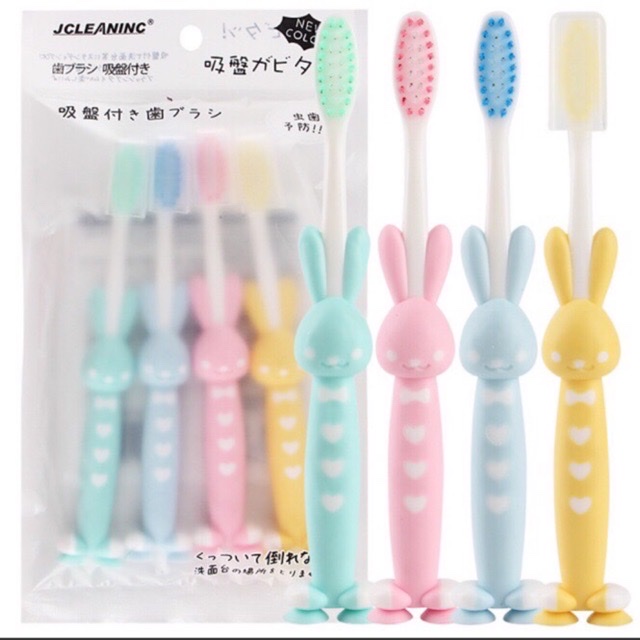 Đồ dùng Sản phẩm dụng cụ vệ sinh -Set  4 bàn chải đánh răng hình thú cho bé có đế hít ,nhiều màu ,phù hợp cho bé dưới 10 tuổi