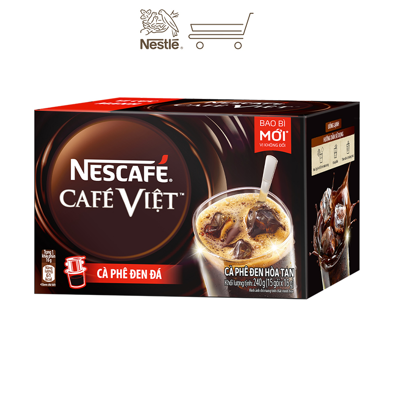 [Tặng bộ 4 chén sứ] Combo 4 hộp cà phê hòa tan Nescafé café Việt đen đá (Hộp 15 gói x 16g)