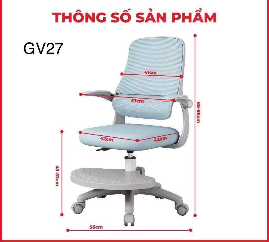 Ghế học sinh chống gù đa năng Juno sofa nâng hạ chiều cao tay gạt CT GV27 có khóa bánh trọng lực, xoay 360 độ