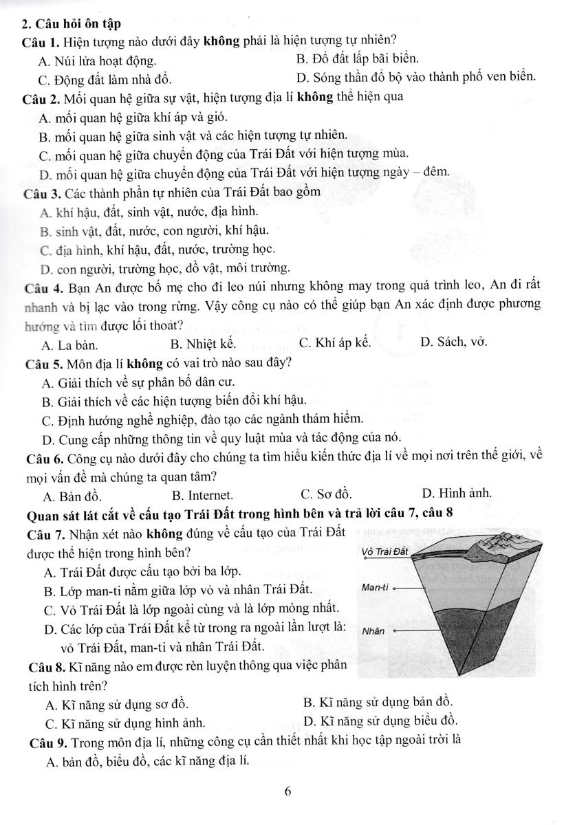 Đề Kiểm Tra Đánh Giá Năng Lực Môn Lịch Sử - Địa Lí Lớp 6: Phần Địa Lí