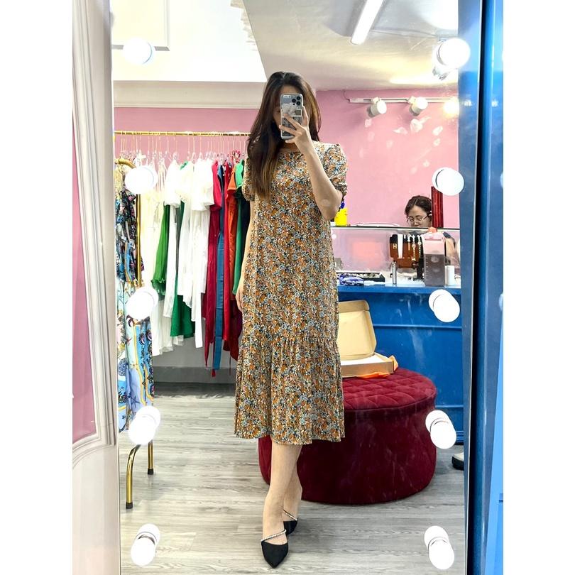 Váy hoa nhí dáng dài đuôi cá – Đầm nữ form suông vintage V-ĐC2