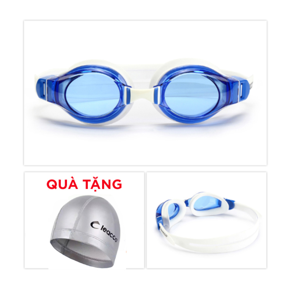 Kính bơi chống tia UV , Chống sương mù , bảo vệ mắt Cleacco, dây đeo được làm 100% silicone mềm mại, thoải mái tặng kèm nón bơi vải PU cao cấp Cleacco - Hàng chính hãng