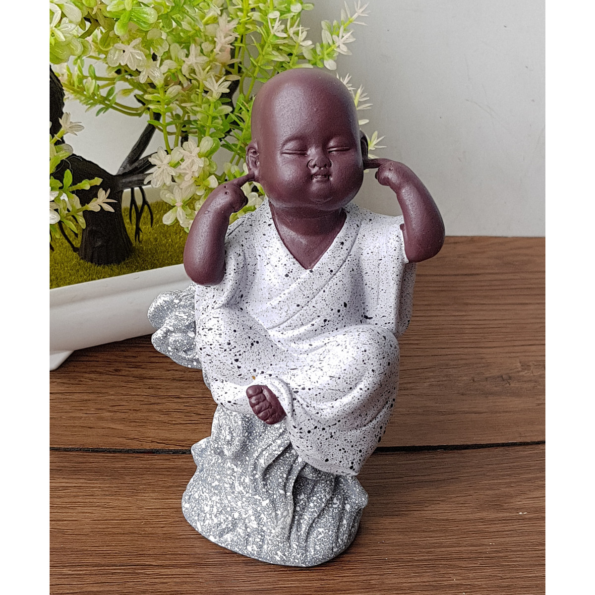 Bộ chú tiểu Tứ Không ngồi phiến đá size 16cm