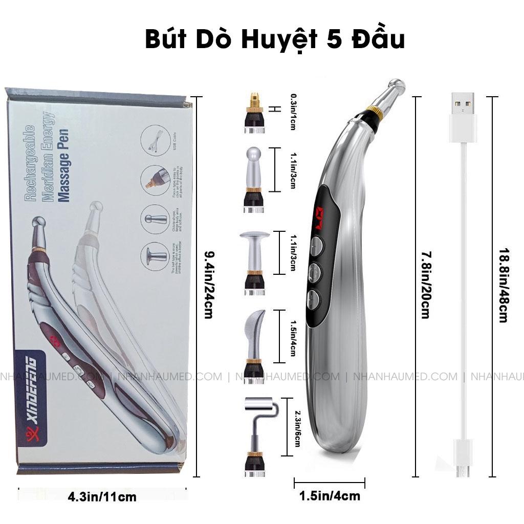 Bút Dò Huyệt 5 Đầu, Bút Dò Huyệt Xung Điện Cao Cấp, 5 Đầu Mát Xa, Châm Cứu, Giảm Đau