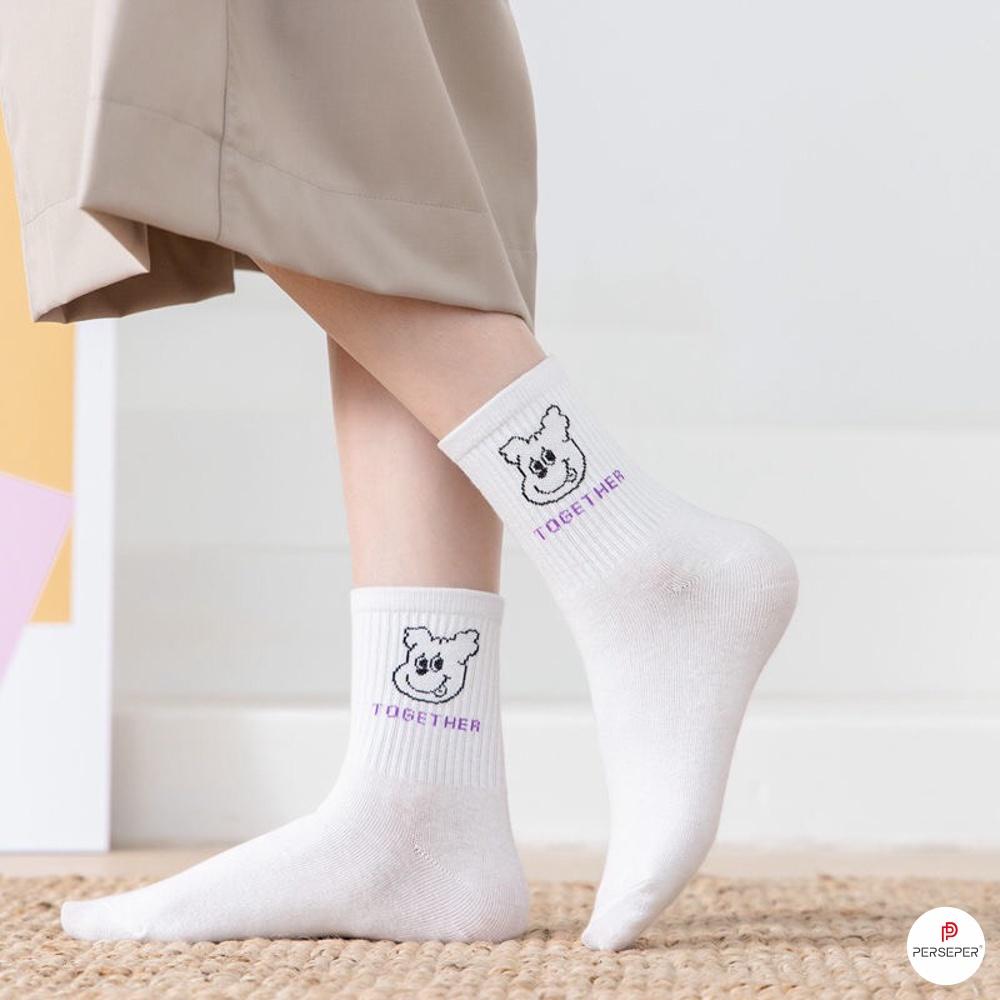 Tất cổ cao nữ họa tiết dễ thương, set tất vớ nữ chất liệu cotton chống hôi chân - TGS SHOP