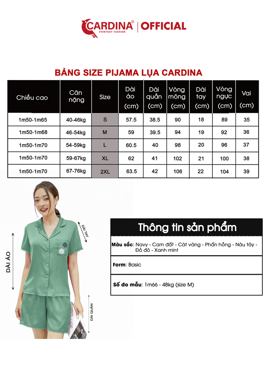 Đồ Bộ Pijama Nữ CARDINA Chất Lụa Satin Nhật Viền Ren 1Pi23