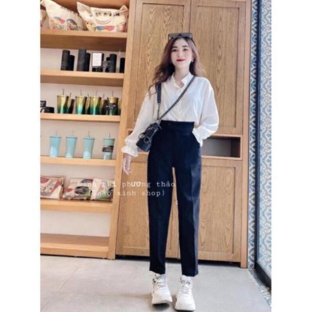 Quần baggy nữ ống côn vừa quần tây nữ chất tuyết mưa cạp cao siêu tôn dáng Banamo Fashion