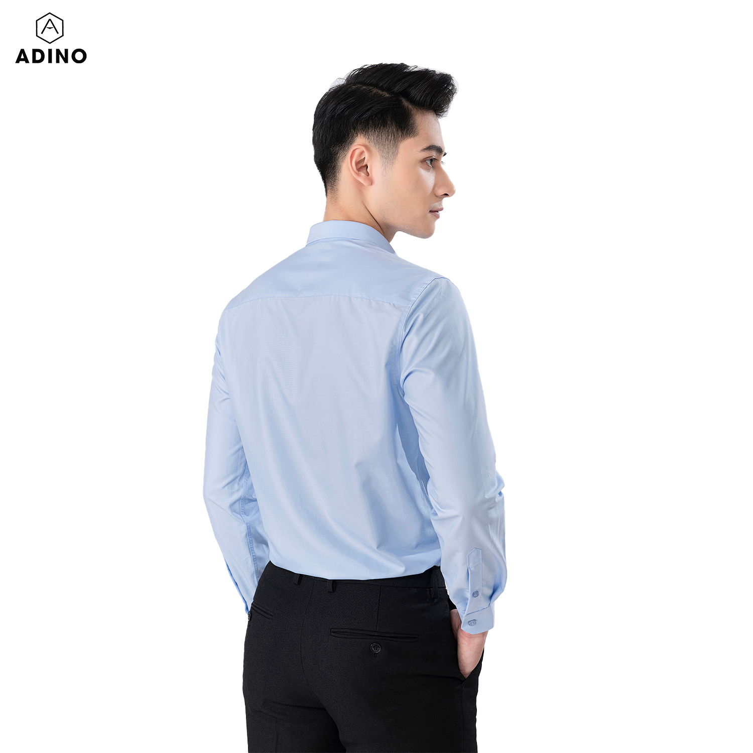 Hình ảnh Áo sơ mi nam tay dài ADINO màu xanh nhạt dáng slimfit vải modal trẻ trung S304