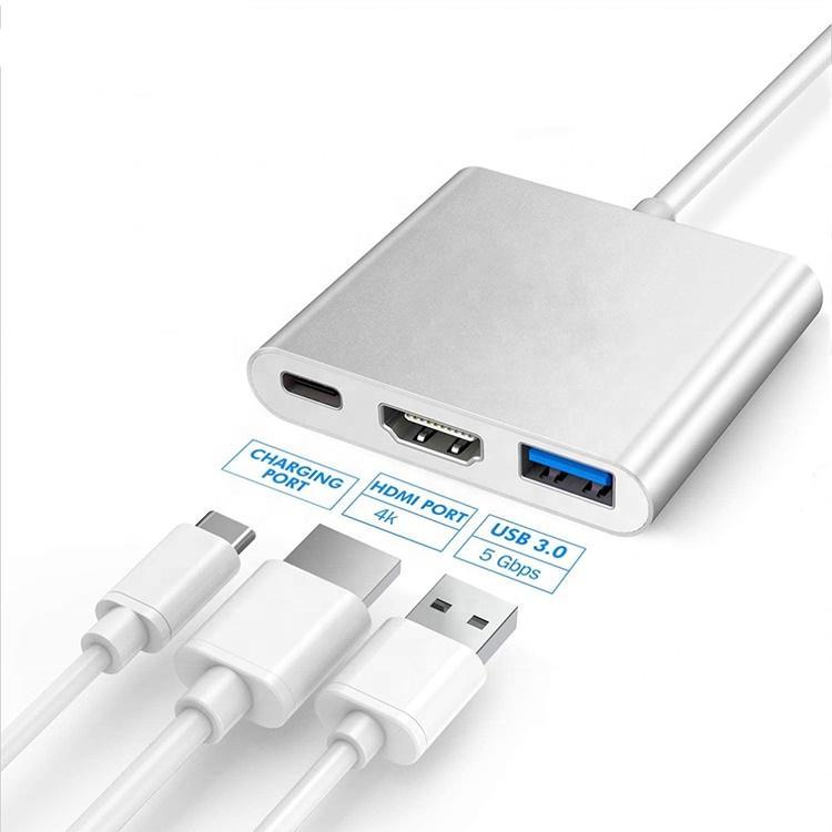 Cổng Sạc Đa Năng 3 Trong 1 Cổng USB 3.0 Type C Sang HDMI USB-C 4K Cho IOS Android
