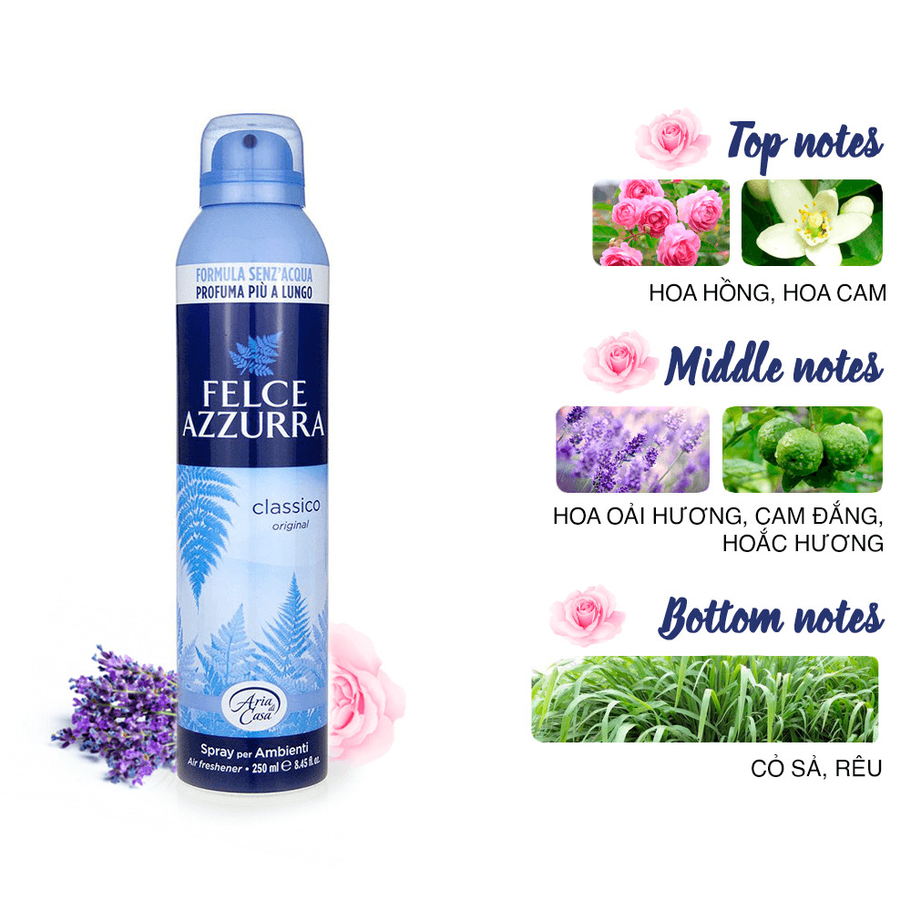 Xịt phòng hương nước hoa cổ điển Ý Felce Azzurra classico 250ml