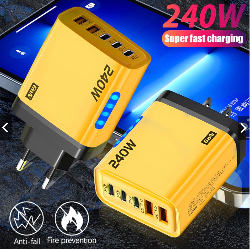 Bộ sạc GaN 240W - Sạc nhanh USB 5 cổng PD có đèn LED, Sạc siêu nhanh Type C cho máy tính xách tay, điện thoại và MacBook - miếng lót chuột