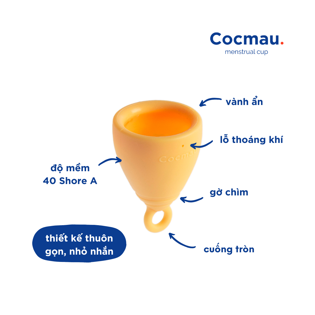 Cốc nguyệt san cải tiến Cocmau - Xanh Bạc hà - Cuống tròn dễ tháo - Thiết kế vành ẩn nhỏ gọn - 100% silicone y tế