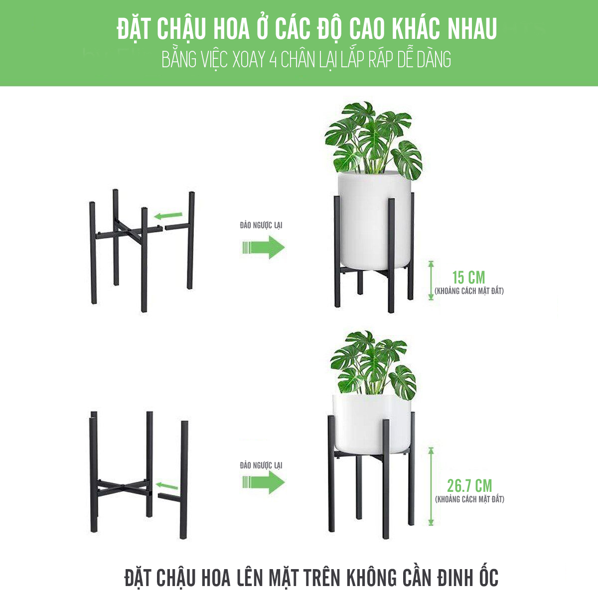 Chân Đôn Giá Đỡ Chậu Hoa, Chậu Cây Cảnh Cao 40 cm, Mở Rộng Tùy Chỉnh 20-30 cm Có Pát Cao Su Đi Kèm Tránh Trầy Xước Sàn Nhà Kavisota