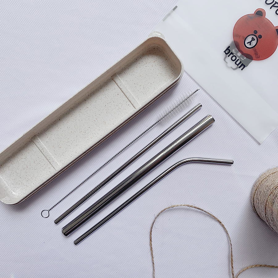 Set Hộp 3 Ống Hút Inox 304 Kèm Cọ Rửa Có Mix Màu Ngẫu Nhiên