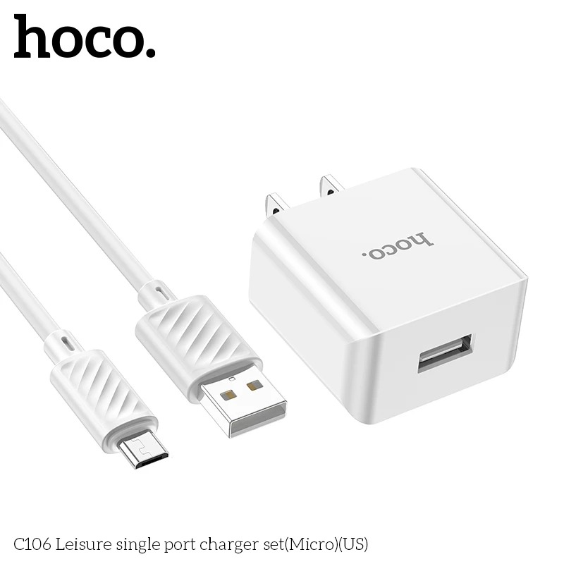 Hình ảnh Bộ sạc điện thoại cho Iphone và Android hoco. C106 cổng USB sạc nhanh 2.1A dây dài 1M, dòng điện ổn định an toàn bảo vệ máy - Hàng Chính Hãng