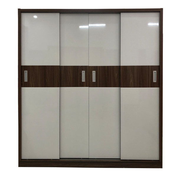 Tủ Áo Cửa Lùa 2m Gỗ MDF Melamine Cánh Trắng Sọc Óc Chó