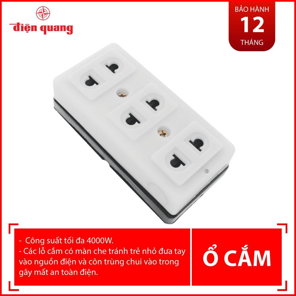 Ổ cắm Điện Quang ĐQ 004A-02 - công suất 4000W - 3 lỗ không dây - nhựa ABS chịu nhiệt, chịu va đập, cách điện tốt