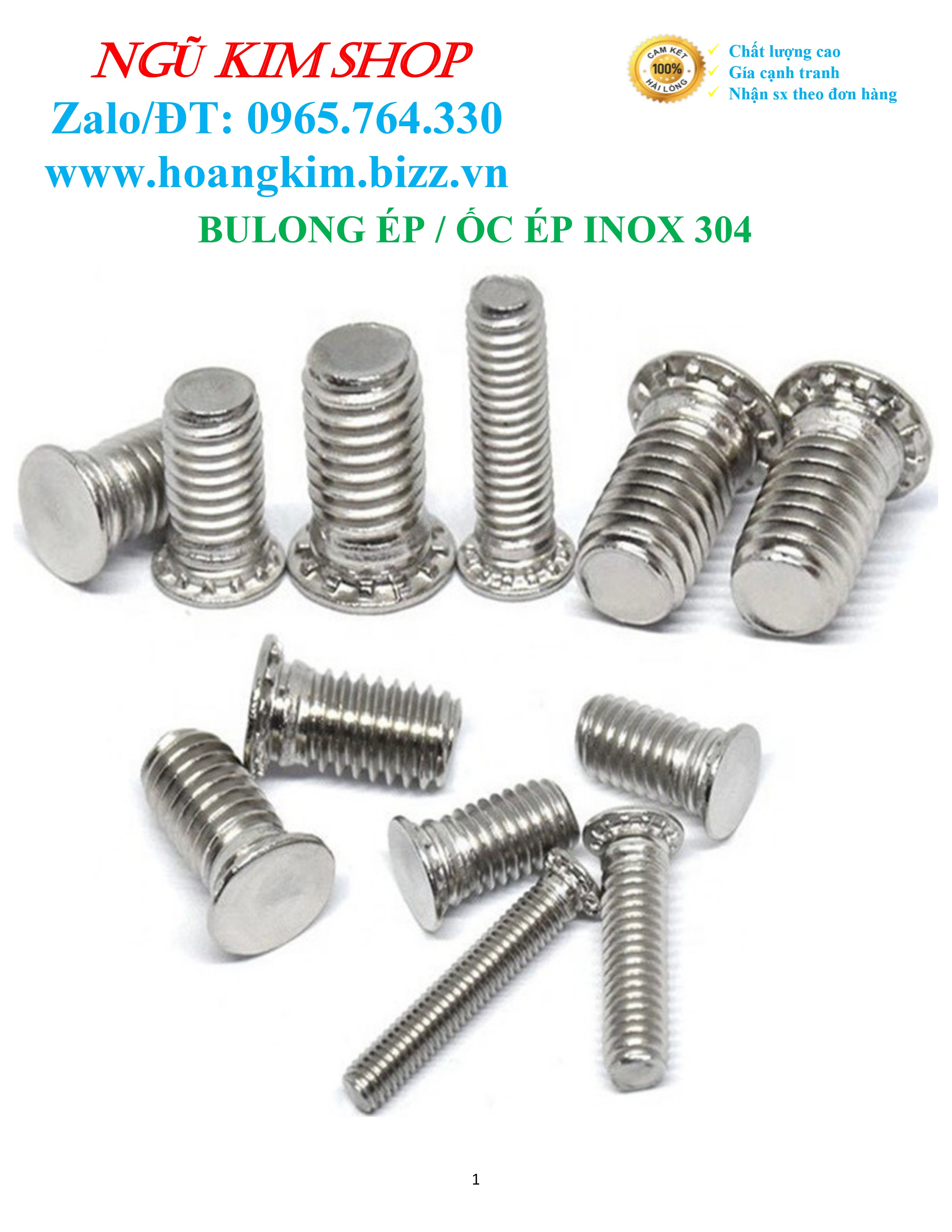BULONG ÉP _ ỐC ÉP M4, M5, M6, M8 INOX 304