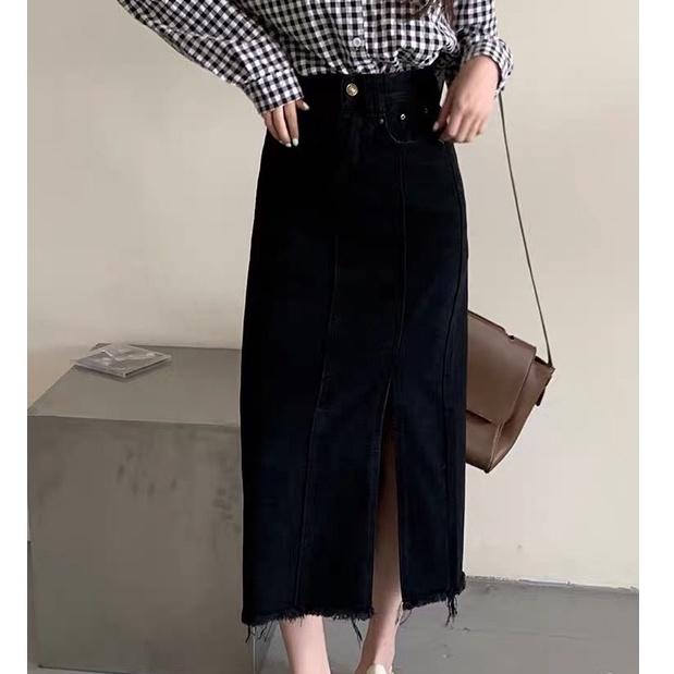 Chân Váy Cạp Cao Dài Qua Gối Xẻ Nổi Bật Phong Cách Ulzzang A11