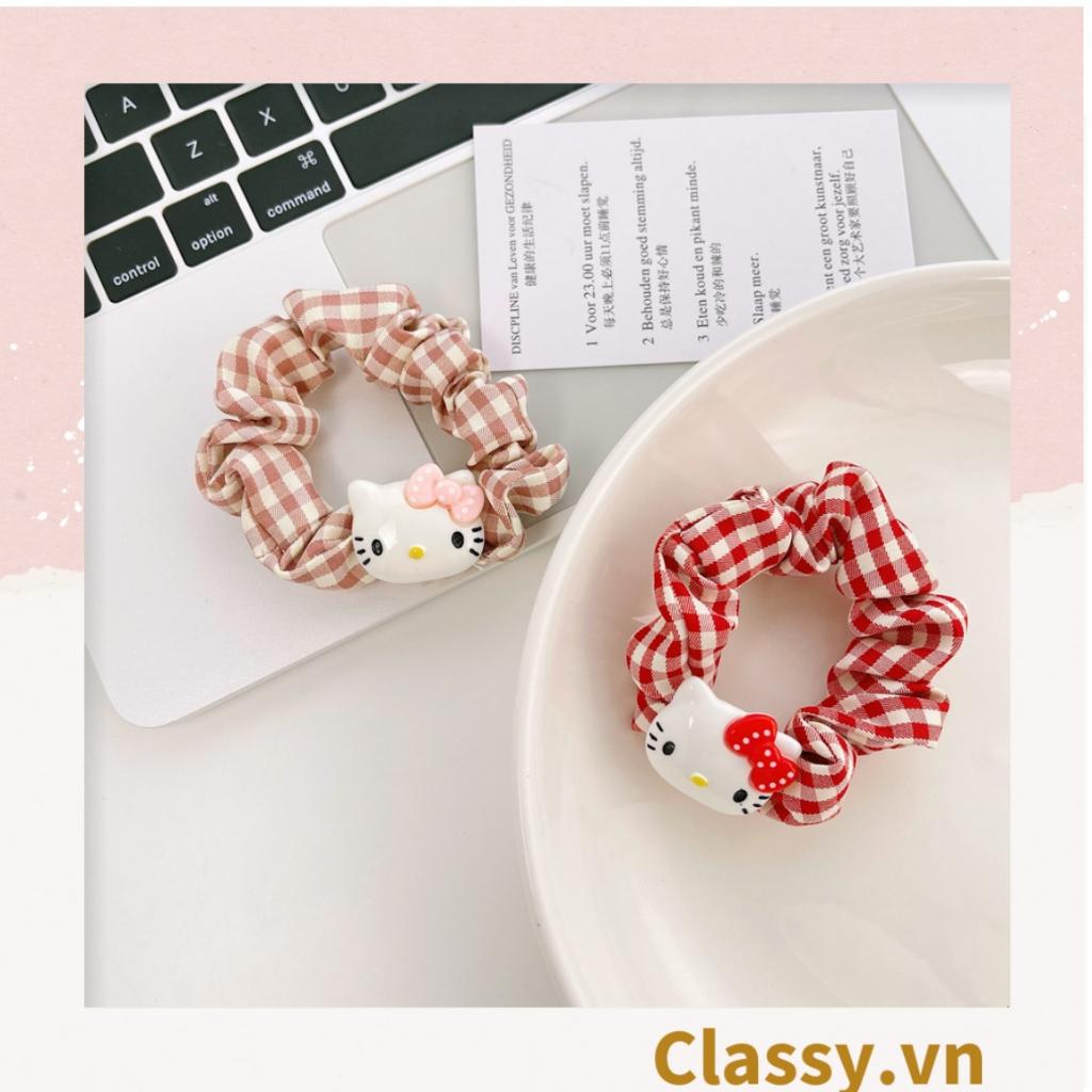 Dây cột tóc Classy scrunchies bằng vải kẻ sọc, đính họa tiết hoạt hình cún, gấu mix hàn quốc dành cho nữ PK1653