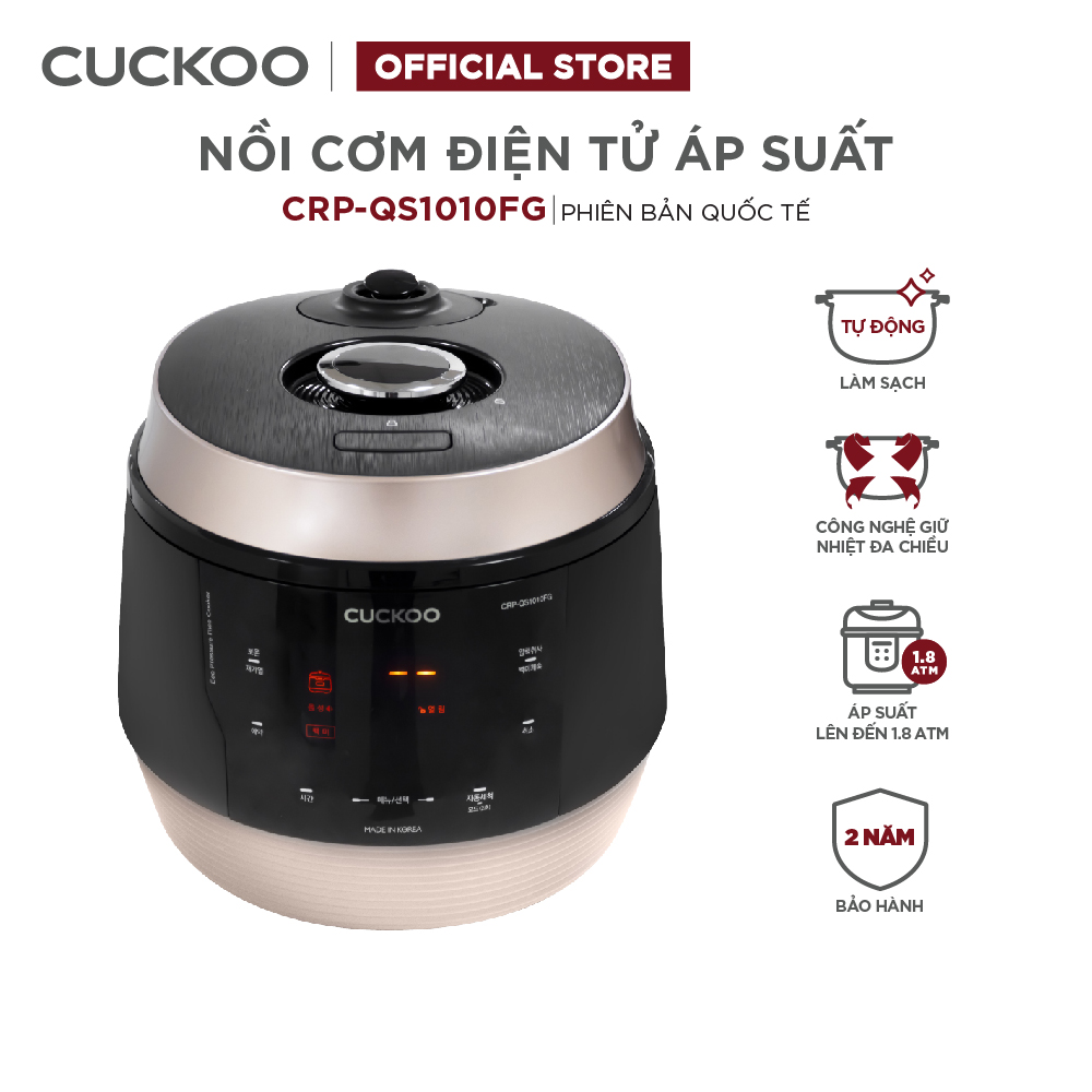 Nồi cơm điện tử áp suất Cuckoo 1.8 lít CRP-QS1010FG - Lòng nồi phủ men  Xwal độc quyền - Bảng điều khiển thông minh - Nhiều chế độ nấu ăn - Sản xuất tại Hàn Quốc - Phiên bản Quốc tế - Hàng chính hãng