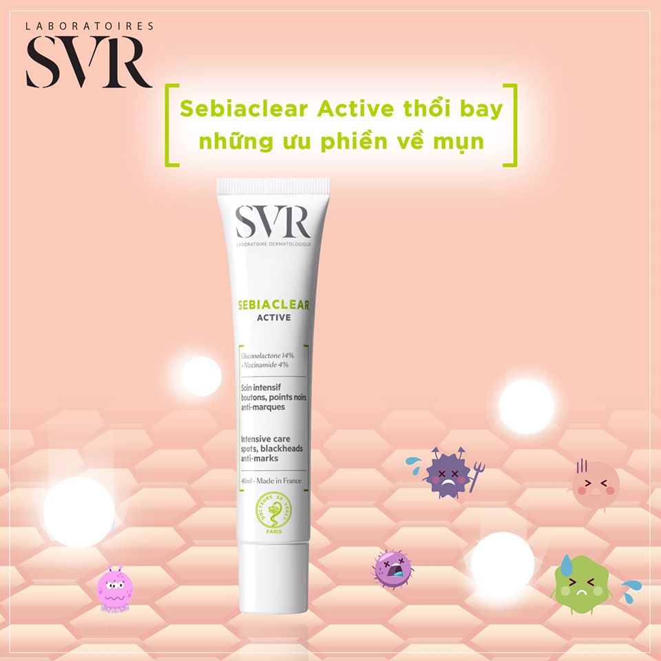 Kem giảm mụn và dầu thừa SVR sebiaclear active 40ml TẶNG Ampoule chống lão hóa Martiderm (Nhập khẩu)