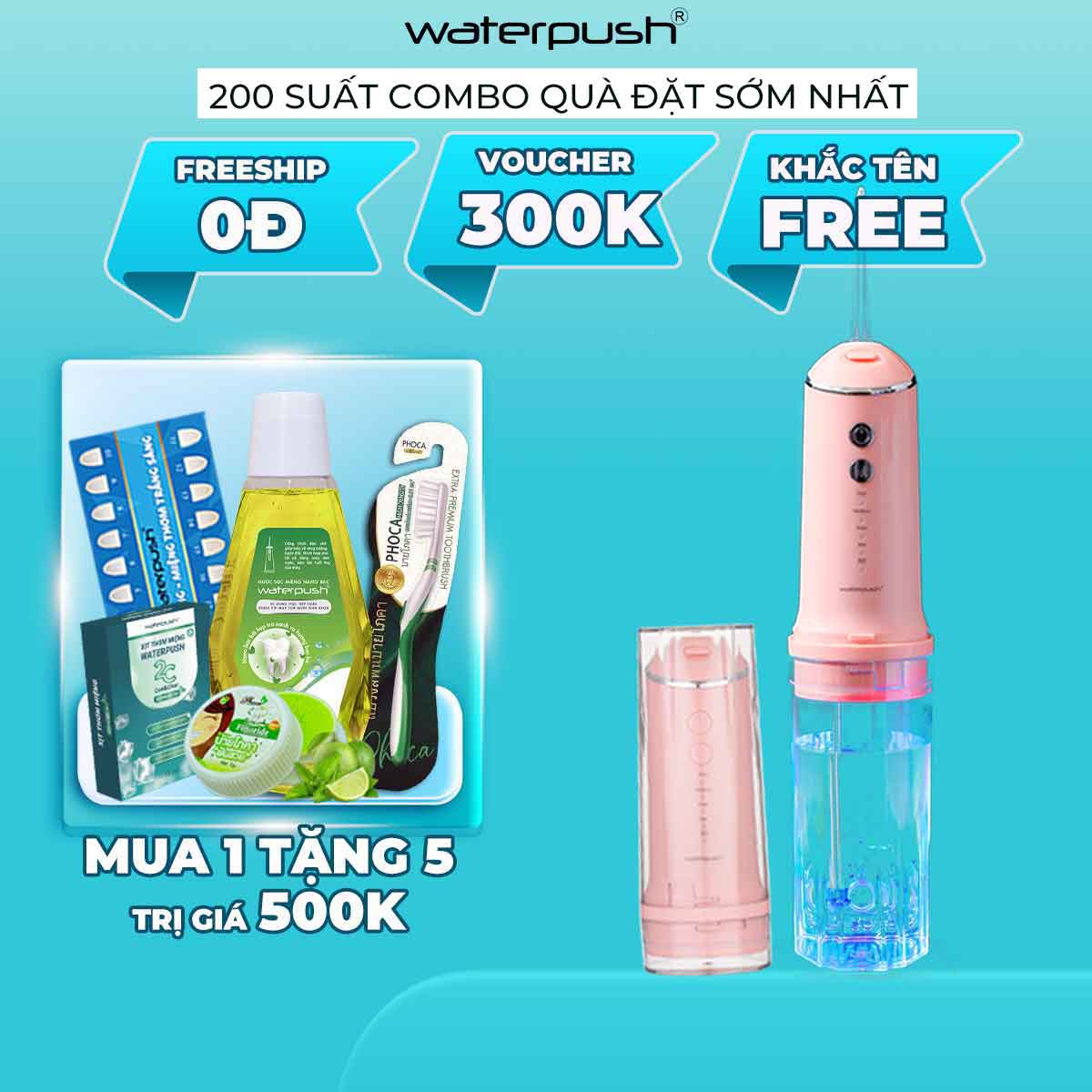Máy tăm nước du lịch cao cấp WaterPush -Bảo hành Online 1 đổi 1 trong 12 tháng