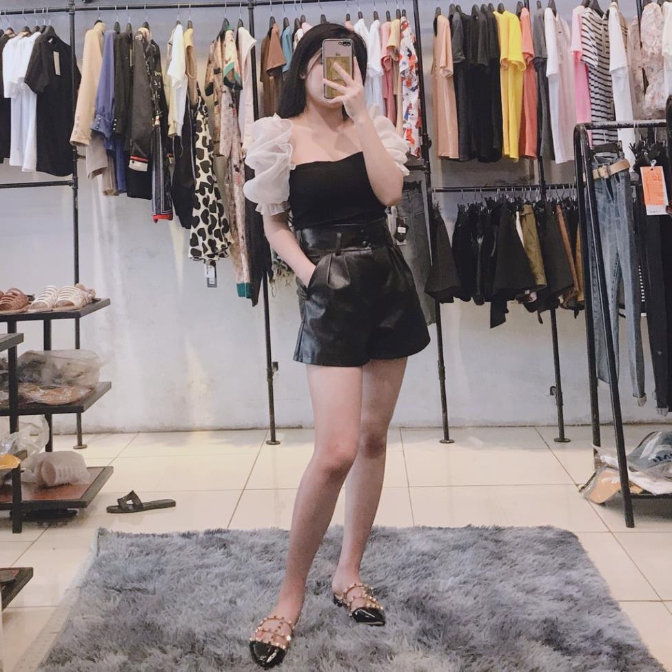 Áo len ôm tay bồng voan trắng cổ vuông bánh bèo tiểu thư